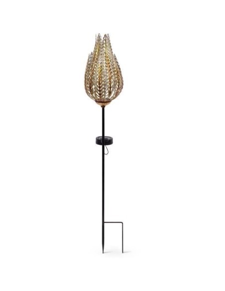 Borne Solaire - GARDEN ID Fougere - 16 x 46 cm - Éclairage 6-8h - Bouton on/off - Pile AAA rechargeable.