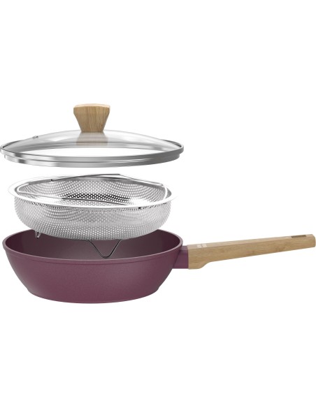 Sauteuse - Tous feux dont induction - ARTHUR MARTIN - AM3056 - Revetement céramique - Ø 24 cm - Couvercle et panier inox - Pru – ARTHUR MARTIN (Batterie De Cuisine) | STORE PRO SHOP 