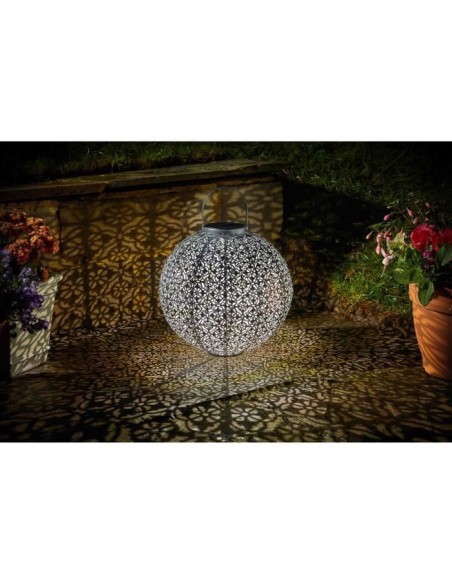 Lanterne solaire - SMART GARDEN - Jumbo Damasque en métal ajouré - Energie solaire - Ambiance orientale - Argent