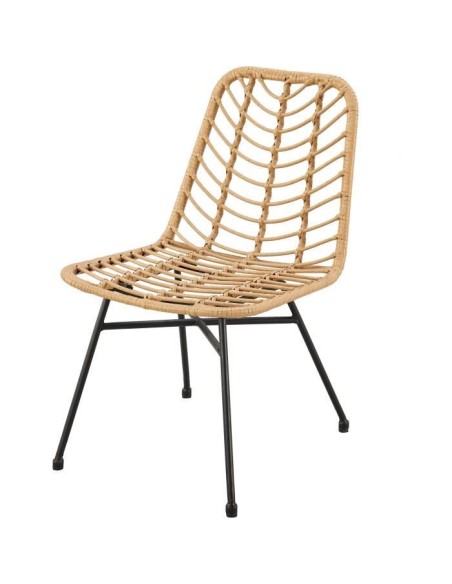 Lot de 2 chaises de jardin - Imitation rotin naturel - Structure acier - L63,5 x H 86 x P 48 cm