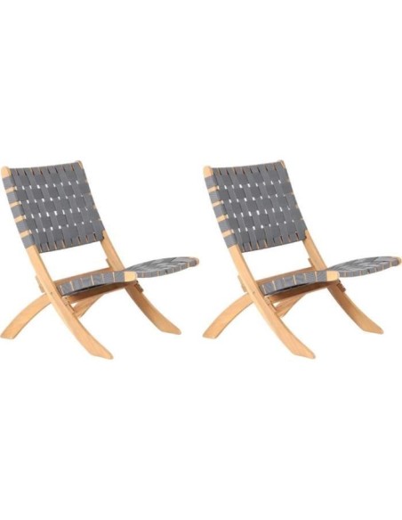 Lot de 2 fauteuils de jardin VERONE en bois d'acacia FSC et corde - coloris gris
