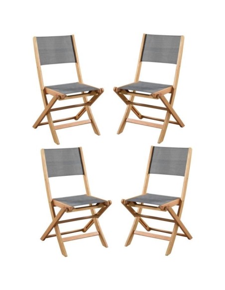 Lot de 4 chaises de jardin en bois d'acacia FSC et assise textilene - 50 x 57 x 90 cm - Gris
