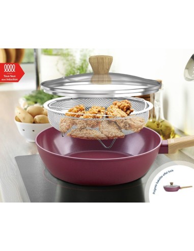 Sauteuse - Tous feux dont induction - ARTHUR MARTIN - AM3056 - Revetement céramique - Ø 24 cm - Couvercle et panier inox - Pru – ARTHUR MARTIN (Batterie De Cuisine) | STORE PRO SHOP 