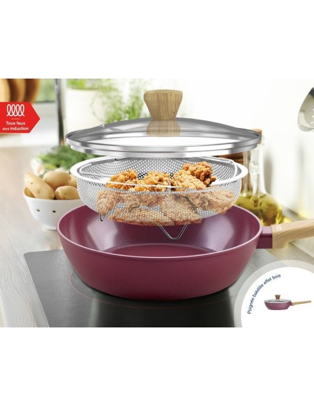 Sauteuse - Tous feux dont induction - ARTHUR MARTIN - AM3056 - Revetement céramique - Ø 24 cm - Couvercle et panier inox - Pru – ARTHUR MARTIN (Batterie De Cuisine) | STORE PRO SHOP 