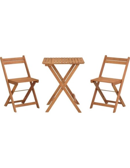 Set bistrot en bois d'acacia FSC - Composé d'une table carrée et de 2 chaises pliables