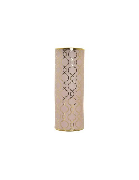 Vase DKD Home Decor 13,5 x 13,5 x 36 cm Porcelaine Rose Doré Oriental Chrome