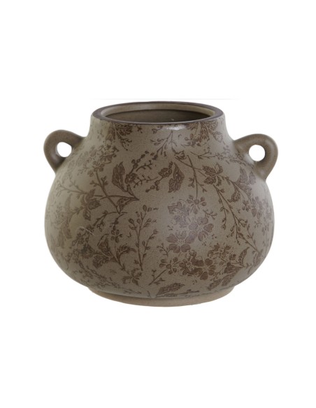 Vase Home ESPRIT Marron Vert Grès Feuille d'une plante 21 x 20 x 16 cm