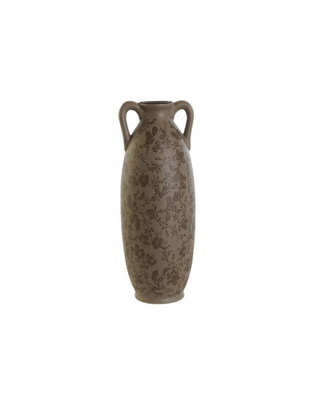 Vase Home ESPRIT Marron Vert Grès Feuille d'une plante 13 x 13 x 35 cm