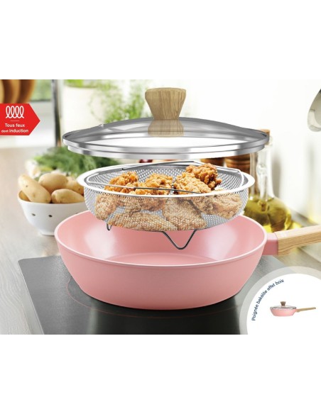 Sauteuse - Tous feux dont induction - ARTHUR MARTIN - AM0333 - Revetement céramique - Ø 24 cm - Avec couvercle et panier inox  – ARTHUR MARTIN (Batterie De Cuisine) | STORE PRO SHOP 