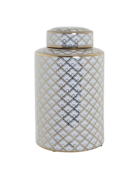 Vase DKD Home Decor 18 x 18 x 30,5 cm Porcelaine Doré Blanc