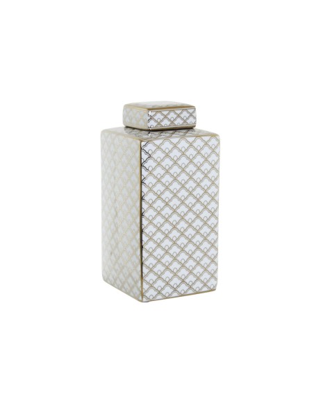 Vase DKD Home Decor 14,5 x 14,5 x 30 cm Porcelaine Doré Blanc