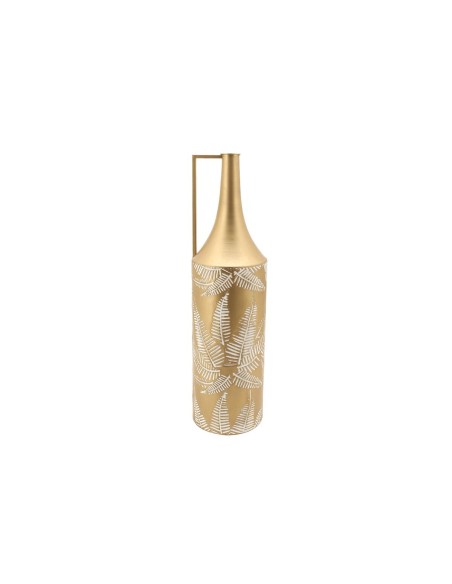 Vase DKD Home Decor Doré Métal Crème Tropical Feuille d'une plante (21 x 21 x 81 cm)