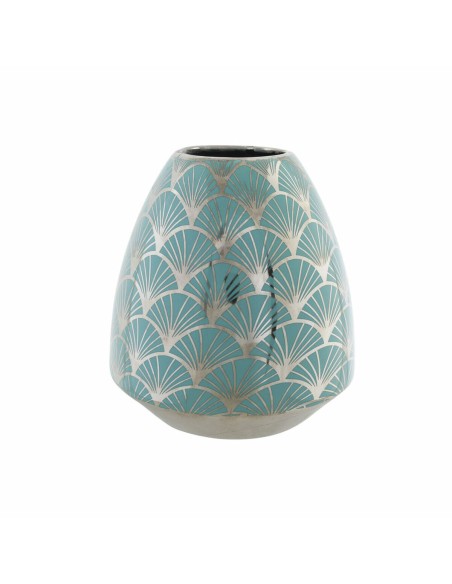 Vase DKD Home Decor Porcelaine Turquoise Oriental Chrome 16 x 16 x 18 cm