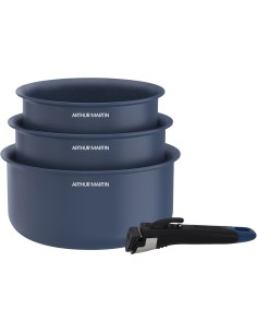Set de 3 casseroles - Tous feux dont induction - ARTHUR MARTIN - AM0320 - Céramique - Ø 16-18-20 cm  poignée amovible - Bleu