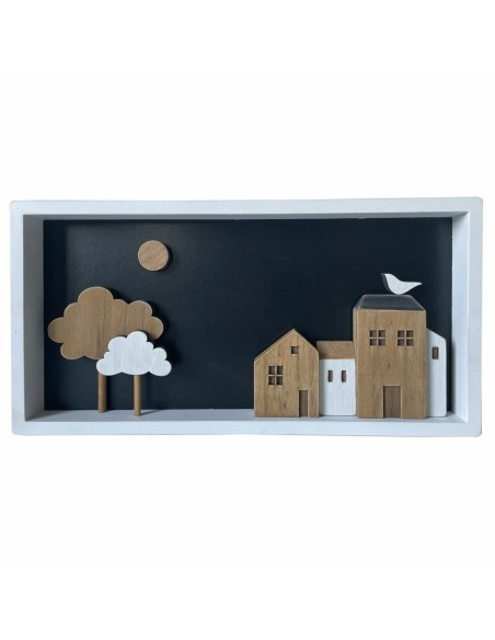 Décoration murale DKD Home Decor Blanc Marron Maisons Urbaine 40 x 3,5 x 20 cm