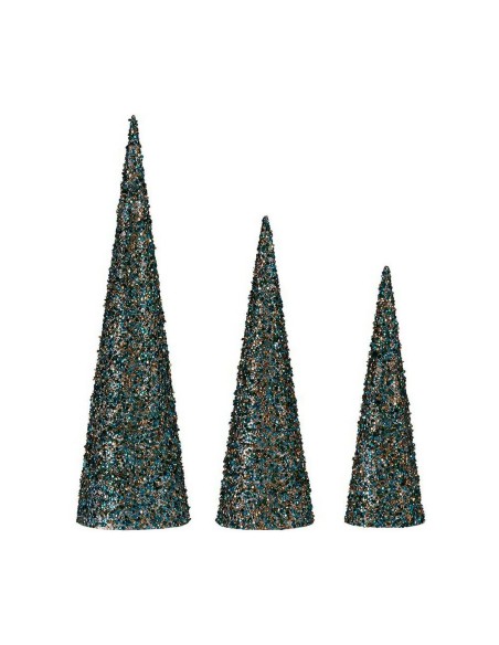 Décoration Noël Cônes Paillettes Bleu Doré Plastique