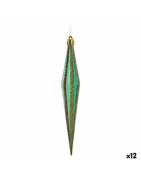 Ensemble Décorations de Noël Allongé Vert Doré 3 x 8,5 x 19 cm (12 Unités)