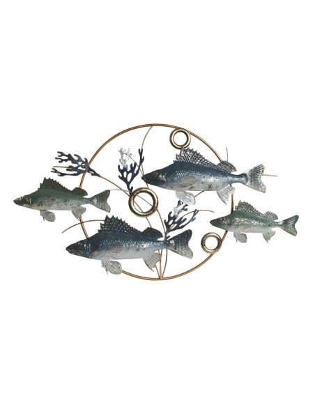 Décoration murale Home ESPRIT Bleu Doré méditerranéen Poissons 91 x 4,5 x 50 cm