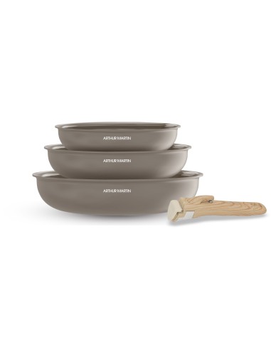 Set de 3 poeles - Tous feux dont induction - ARTHUR MARTIN - AM4587 - Céramique - Ø 20-24-28 cm  poignée amovible - Taupe – ARTHUR MARTIN (Batterie De Cuisine) | STORE PRO SHOP 