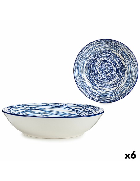 Assiette creuse Rayures Porcelaine Bleu Blanc 6 Unités (20 x 4,7 x 20 cm)