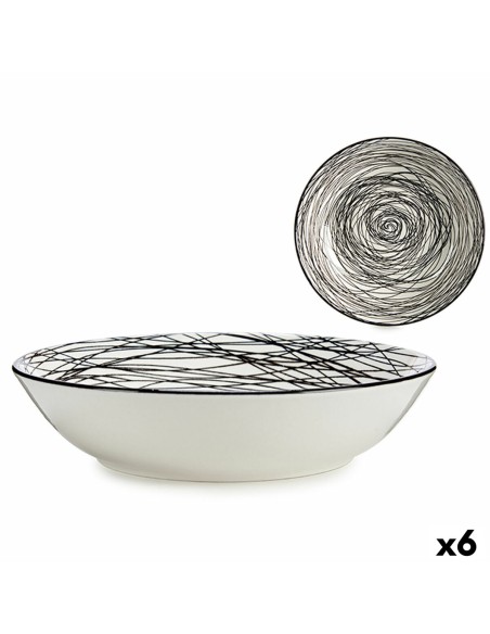 Assiette creuse Rayures Porcelaine Noir Blanc 6 Unités (20 x 4,7 x 20 cm)