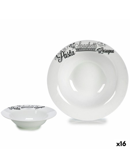 Assiette à pâtes Blanc Noir Porcelaine 23 x 2 x 23 cm (16 Unités)