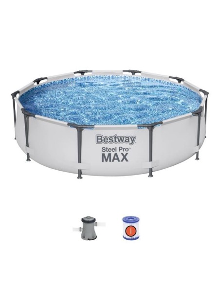 Kit Piscine hors sol tubulaire BESTWAY Steel Pro Max - 305 x 76 cm - Ronde (Avec épurateur a cartouche et pompe de filtration