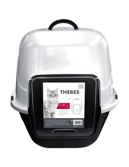 THEBES Maison de toilette XXL- Bac a litiere - 62x53x58 cm - Noir et blanc - Pour chat