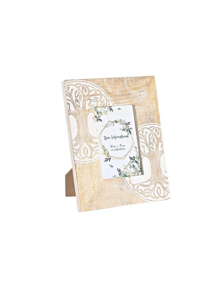 Cadre photo DKD Home Decor Blanc Marron Bois Verre Bois de manguier Arbre Indien 20 x 2 x 25,5 cm