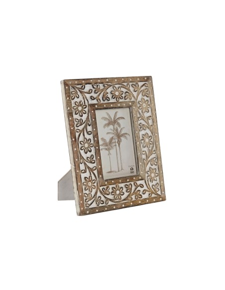 Cadre photo Home ESPRIT Blanc Naturel Verre Bois de manguier Indien 21 x 2 x 26,5 cm