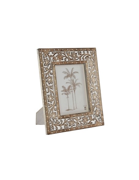 Cadre photo Home ESPRIT Blanc Naturel Verre Bois de manguier Indien 26,5 x 2 x 31,5 cm