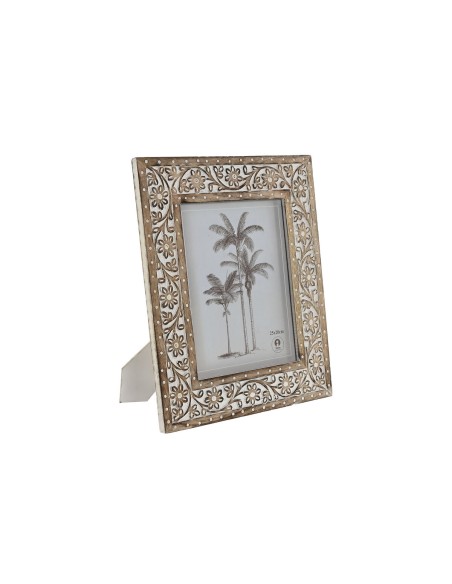 Cadre photo Home ESPRIT Blanc Naturel Verre Bois de manguier Indien 31,5 x 2 x 36,5 cm