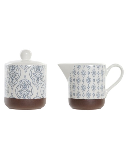 Sucrier DKD Home Decor Bleu Blanc Marron Grès 12,5 x 6,5 x 8 cm (2 pcs)