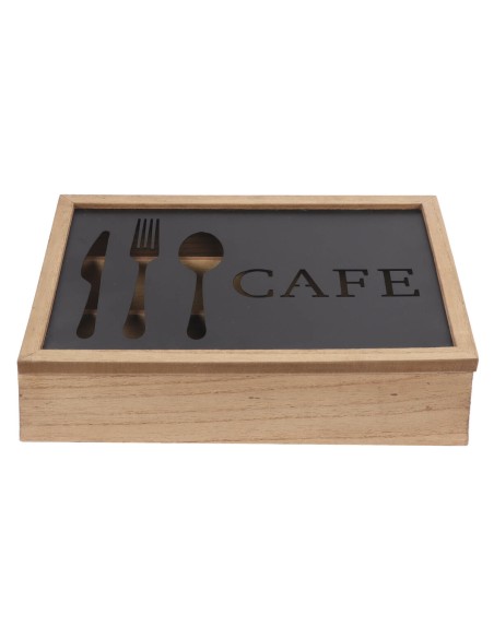 Range-couverts DKD Home Decor Marron Noir Métal Bois MDF Vintage 25 x 18 x 6 cm