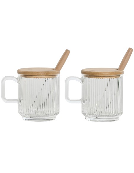 Sucrier Home ESPRIT Transparent Bambou Verre 350 ml 11,7 x 8,7 x 14 cm 2 Pièces (12 Unités)