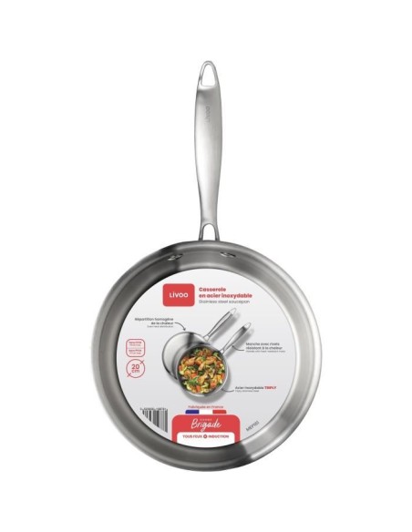 Brigade - Casserole en acier inoxydable 20 cm - LIVOO - MEP161 - Acier inoxydable Triply - Tous feux dont induction - Made in  – LIVOO (Casserole) | STORE PRO SHOP 