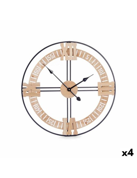 Horloge Murale Noir Métal Bois MDF 60 x 60 x 5 cm (4 Unités)
