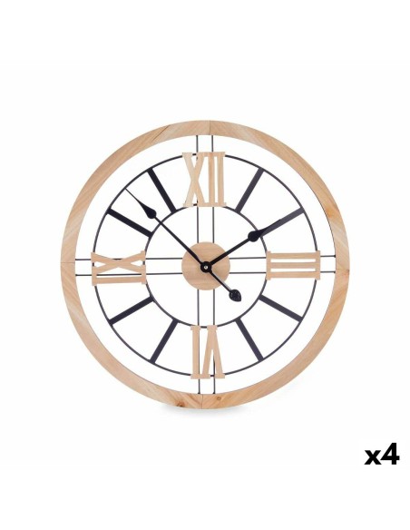 Horloge Murale Noir Métal Bois MDF 60 x 60 x 4,5 cm (4 Unités)
