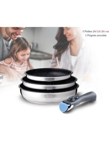 Set de 3 poeles - Arthur Martin - AM2196 - 20-24-26 cm - Acier inoxydable - Poignée amovible - Tous feux dont induction – ARTHUR MARTIN (Poele - Sauteuse) | STORE PRO SHOP 