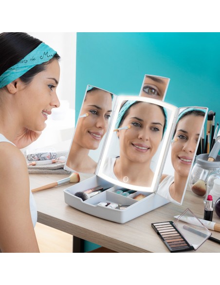 Miroir LED Pliable avec Organisateur de Maquillage 3-en-1 Panomir InnovaGoods – INNOVAGOODS (Accessoires) | STORE PRO SHOP 
