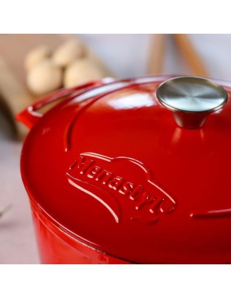 Cocotte - MENASTYL - 6020105 - Ronde - En fonte acier émaillé - Rouge - 7 litres – MENASTYL (Cocotte) | STORE PRO SHOP 