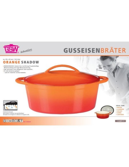 Cocotte en fonte massve - GSW - 33 x 25 cm- Orange - Ovale - Induction – AUCUNE (Cocotte) | STORE PRO SHOP 