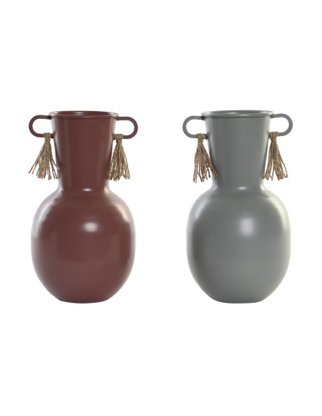 Vase DKD Home Decor 14 x 13 x 24 cm Gris Métal Terre cuite (2 Unités)