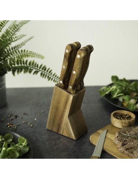Set de 6 couteaux a steak avec support - LIVOO - MEC133 - 11 cm - Acier inoxydable - Epaisseur 1,2 mm - En bois d'acacia - 3 r – LIVOO (Couteau De Table) | STORE PRO SHOP 