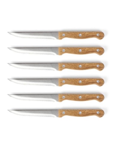 Set de 6 couteaux a steak avec support - LIVOO - MEC133 - 11 cm - Acier inoxydable - Epaisseur 1,2 mm - En bois d'acacia - 3 r – LIVOO (Couteau De Table) | STORE PRO SHOP 