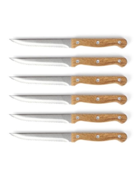 Set de 6 couteaux a steak avec support - LIVOO - MEC133 - 11 cm - Acier inoxydable - Epaisseur 1,2 mm - En bois d'acacia - 3 r – LIVOO (Couteau De Table) | STORE PRO SHOP 