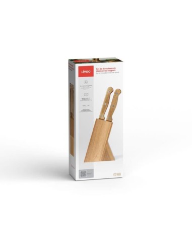Set de 6 couteaux a steak avec support - LIVOO - MEC133 - 11 cm - Acier inoxydable - Epaisseur 1,2 mm - En bois d'acacia - 3 r – LIVOO (Couteau De Table) | STORE PRO SHOP 