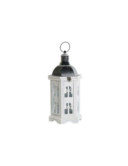Lanterne DKD Home Decor Finition vieillie Blanc Gris foncé Bois Verre 19 x 17 x 39 cm