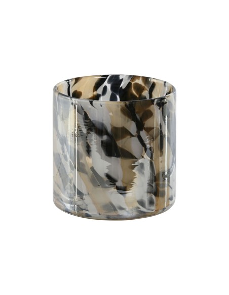 Bougeoir Home ESPRIT Noir Crème Verre 12 x 12 x 11,5 cm