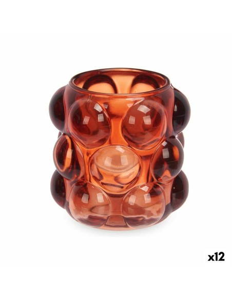 Bougeoir Microsphères Orange Verre 8,4 x 9 x 8,4 cm (12 Unités)